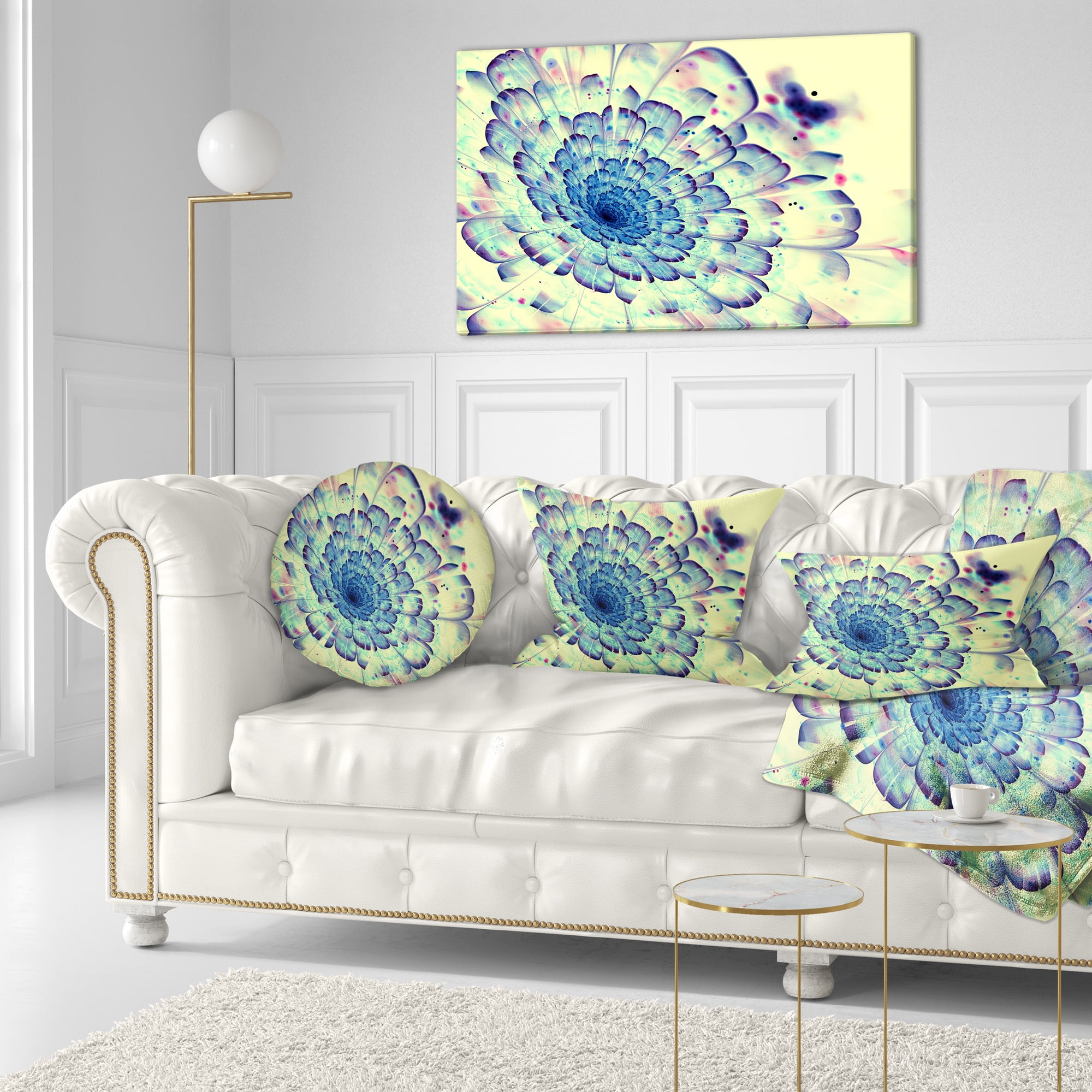 Designart Blue Fractal Flower with Red Details - Abstract Throw Pillow - 12x20