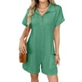 thumbnail image 6 of CaiJunJia Womens Short Sleeve Romper Casual Summer Cotton V Neck Button Down Short Jumpsuit, 6 of 8