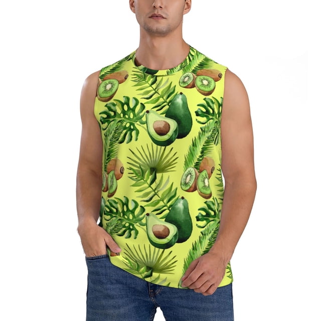 Balery Kiwi and Avocado Camisetas sin mangas para hombre, absorbe la humedad y protege contra el mal olor.-Medium