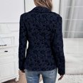 thumbnail image 3 of Women's Ruffled Collar Printed Slim Fit Casual Jacket Elegant Fashion Coat Navy Blue S, 3 of 4