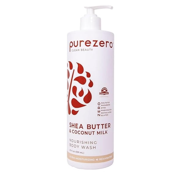 Purezero Manteca de Karité y Leche de Coco Jabón Corporal - 20oz Deja la Piel Hidratada y Fresca Mantiene la Elasticidad y Suavidad Cero Sulfatos Cero Parabenos