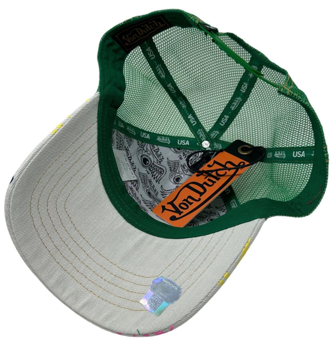 Von Dutch Trucker Hat Light Denim Apple Green Embroidered