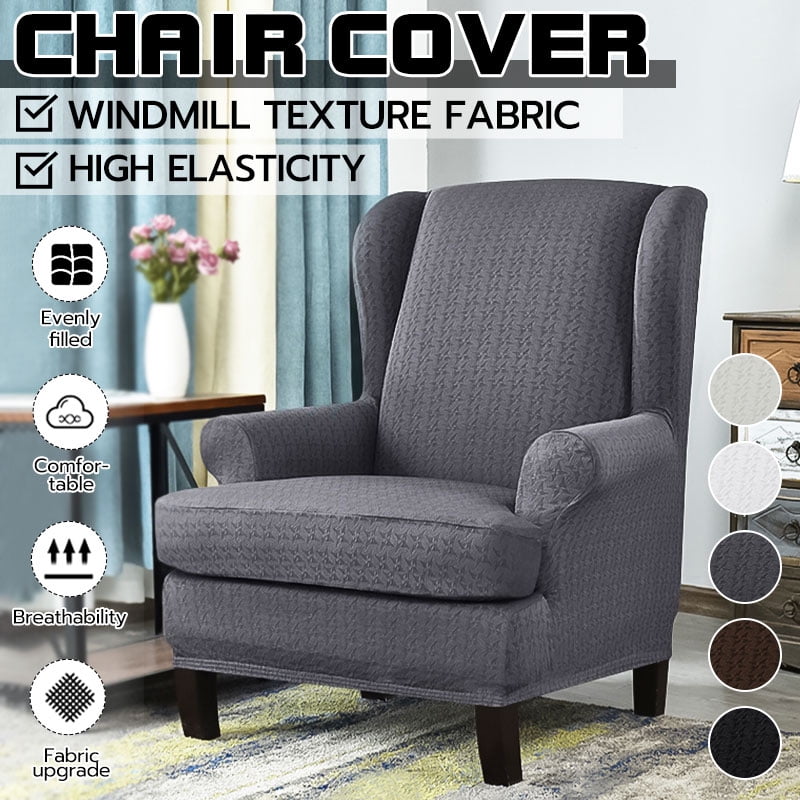 2 Pcs Wing Chair Slipcover Stretch Wingback Cover Non Slip Recliner Back Arm Sofa Covers Furniture Protector Upgrade Fabric Waterproof Black Grey Com 2 Pcs Wing Chair Slipcover Stretch, High Back Lounge Chair Covers