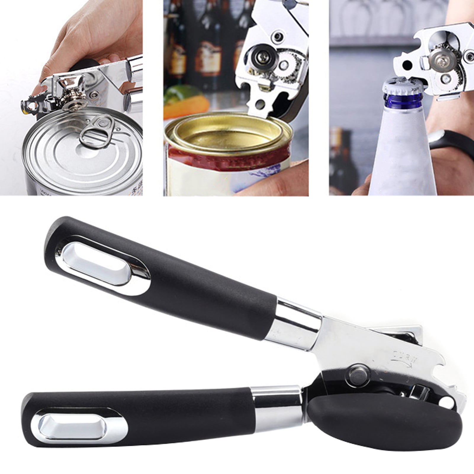 Can Opener Manual,Food-Safe Stainless Steel Can Openers Fit for Veriety  Cans,Built in Bottle Opener with Easy Turn Big Knob and Ergonomic Anti Slip