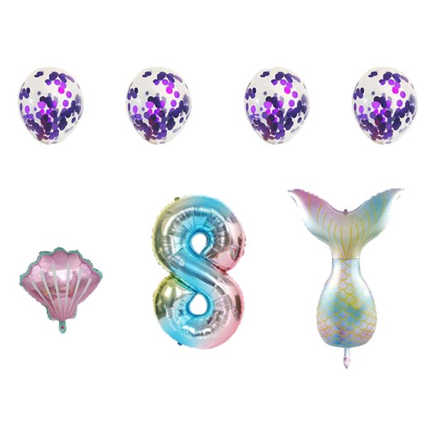 Globos De Sirena Número De Concha Conjunto De Combinación De Globos De Lentejuelas Púrpura Fiesta Temática Decoración De Fiesta De Cumpleaños Minnieouse HA046689-08