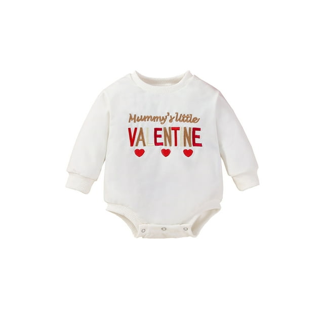 Gupgi Barboteuse de la Saint-Valentin pour Bébé Fille Nouveau-Né à Manches Longues Col Rond avec Lettres Hauts de Printemps