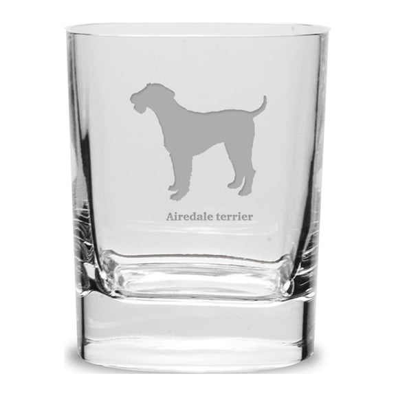 Airedale Terrier Luigi Bormioli 11.75 oz Square Round Double Old Fashion Glass