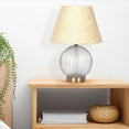 thumbnail image 2 of 17" Serenity Table Lamp - Ribbed Glass Base, Brass Accents, Linen Shade (E26 Bulb) - Modern Farmhouse Bedside Lighting, 2 of 5