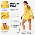 thumbnail image 4 of Feekit Women's Long Sleeve Tennis Golf Dress with Built-in Shorts High Stretch Athletic Workout Romper Skort Dress with Thumb Holes, 4 of 8