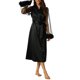 thumbnail image 2 of Bata de satén para mujer Inspire Chic con flecos de plumas, bata de baño para damas de honor, manga larga de malla, pijama de fiesta nupcial en negro, 2 of 6