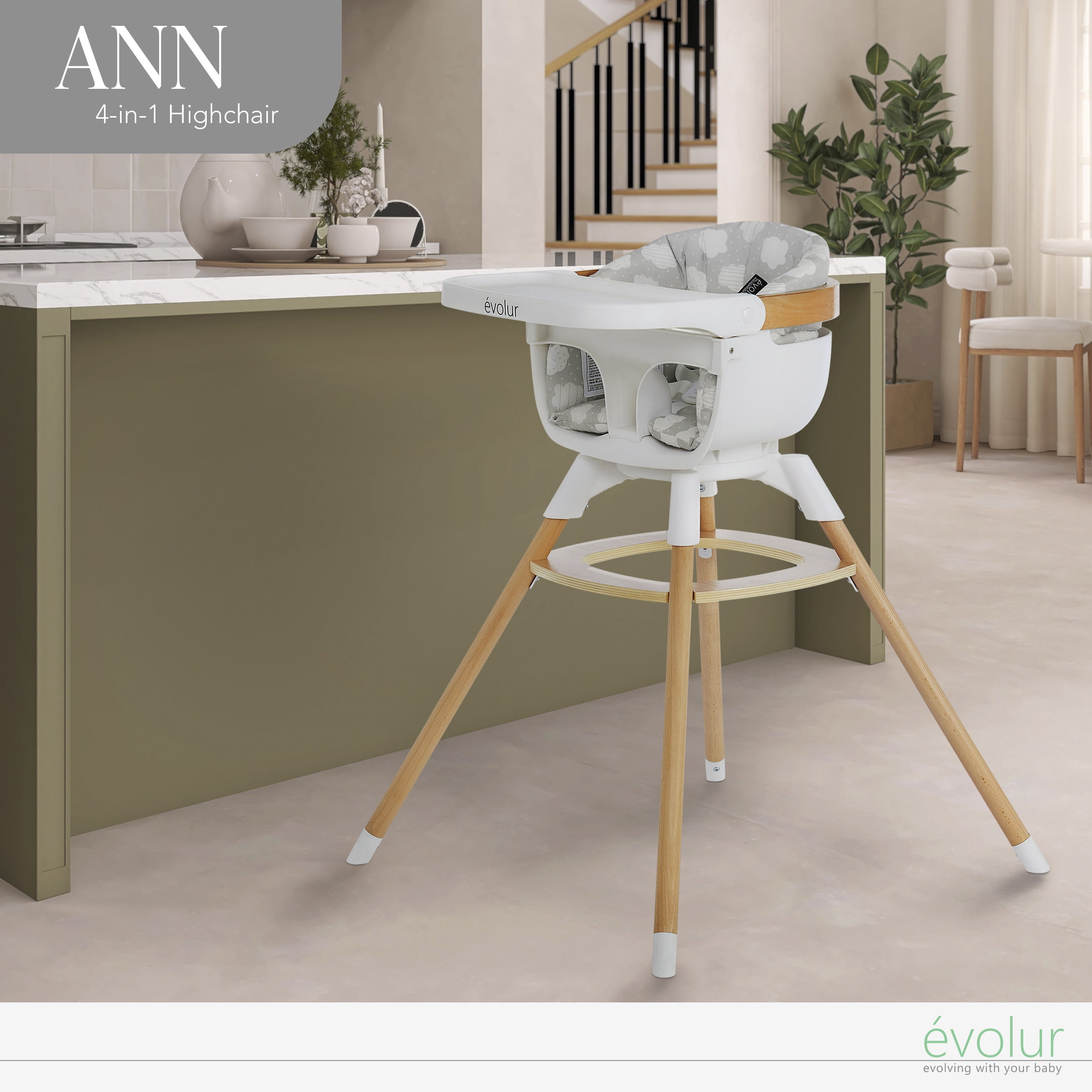 Evolur Ann Beechwood 4-in-1 Highchair