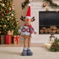 thumbnail image 3 of Christmas Plush Deer Figurine with Retractable Telescopic Legs, Standing Xmas Holiday Decor Ornament, Festive Party Gift Doll, 3 of 7