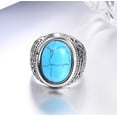 thumbnail image 3 of PAURO Men's Stainless Steel Personalized Retro Oval Agate Blue Gemstone Rings Punk Biker Ring Silver Size 9, 3 of 5