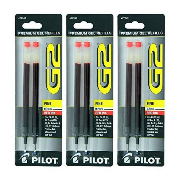 Pilot G2, Dr. Grip Gel/Ltd, ExecuGel G6, Q7 Rollerball Gel Ink Pen Refills Red 7 mm 6 Pack