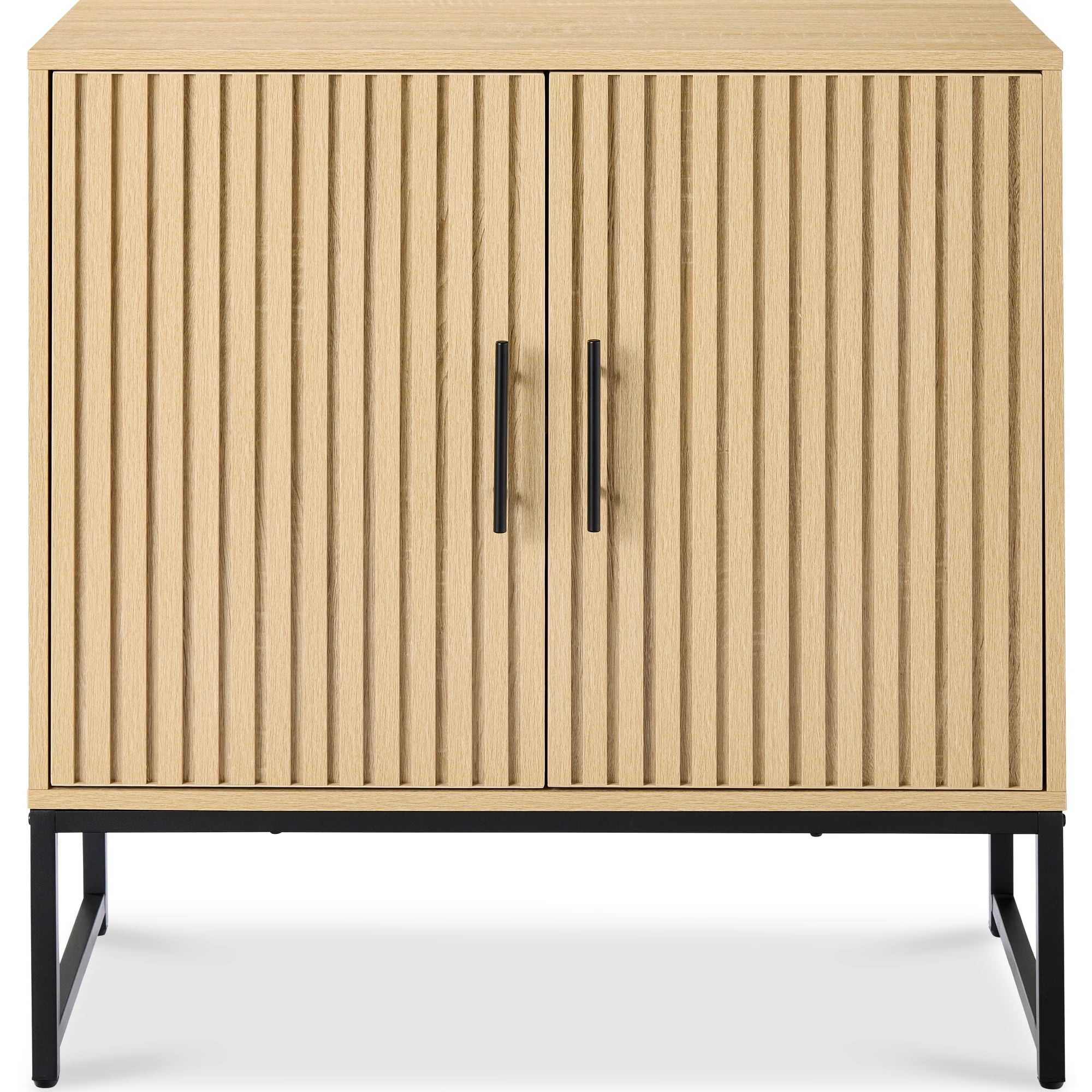 Best Choice Products 2-Door Slatted Storage Cabinet, Accent Furniture w/ Non-Scratch Foot Pads - Natural