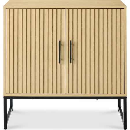 Best Choice Products 2-Door Slatted Storage Cabinet, Accent Furniture w/ Non-Scratch Foot Pads - Natural