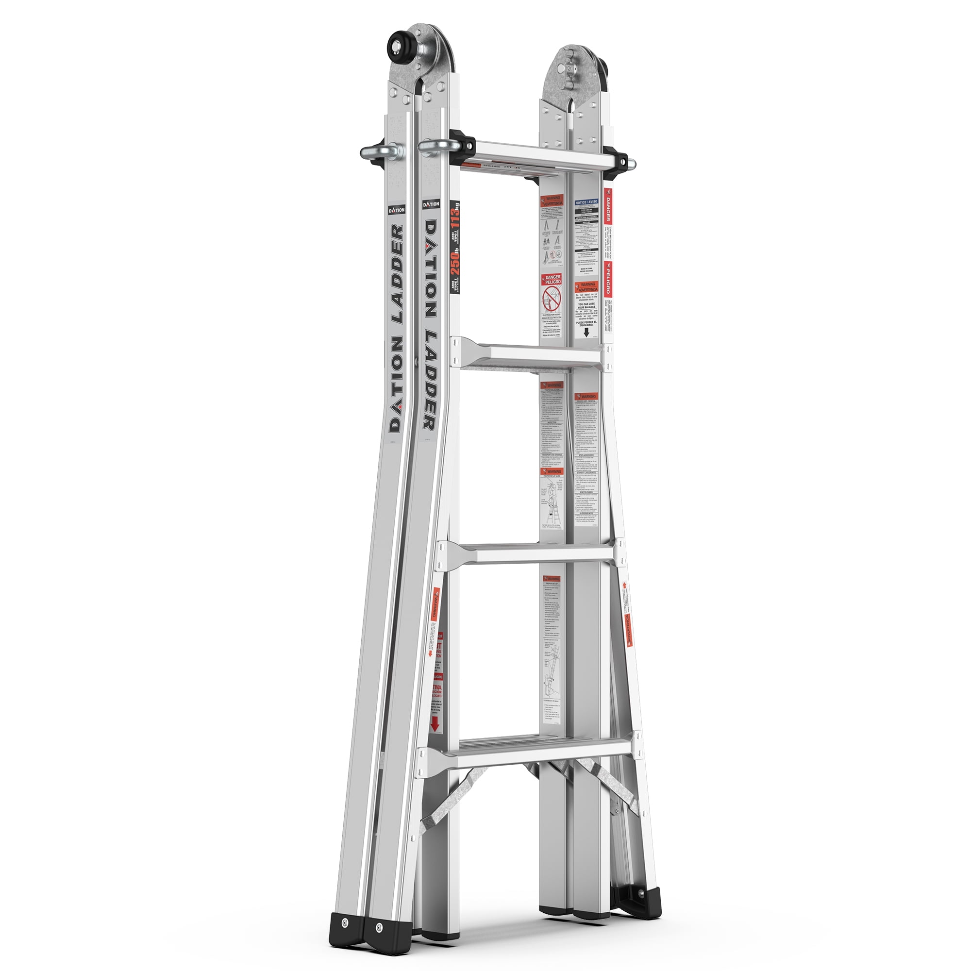 Kadyn Aluminum Retractable Step Stool, Silver Modern Multi-Use Ladder, Extension Telescoping Multi-Position Ladders for Home.