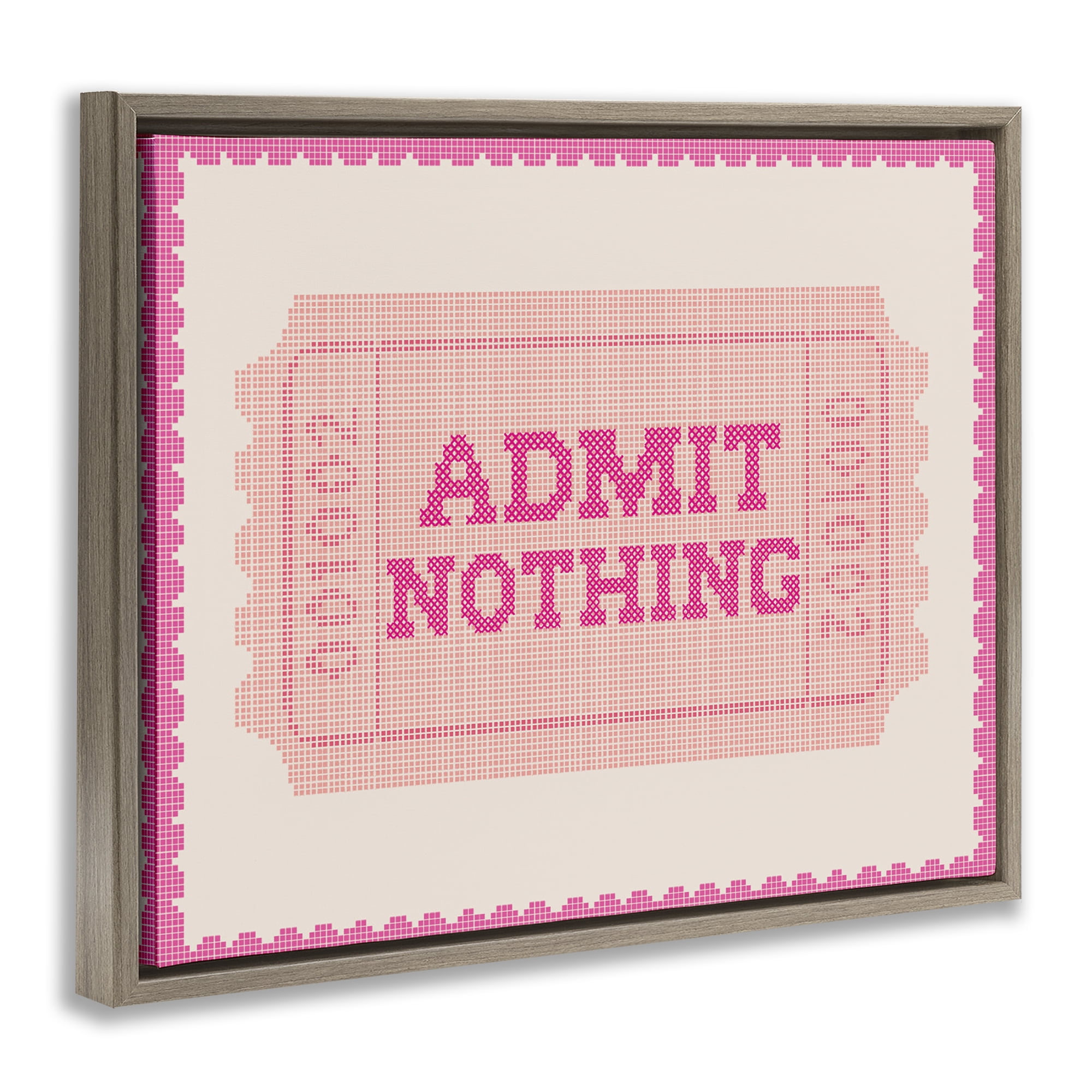 Stupell Industries Admit Nothing Retro Pink Ticket Brown Framed Floater Canvas Wall Art, design by Lil' Rue