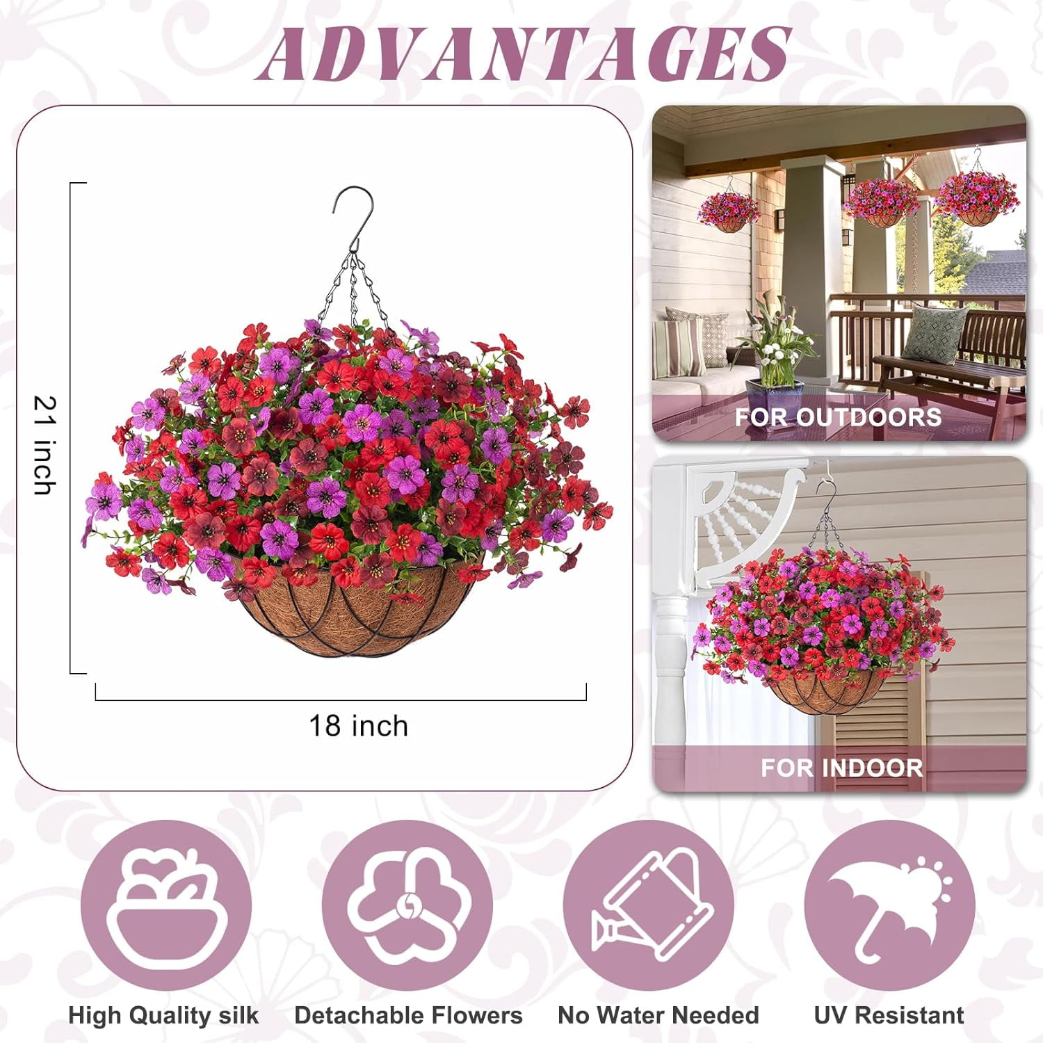 Hanging Plastic Fake Flower Bouquet for Home Wedding Balcony Coffee Outdoor Decoration Hanging Basket Plant Artificial Flower