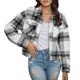 thumbnail image 1 of Chaqueta con Capucha Gibobby para Mujer abrigo con cremallera estampada a cuadros manga larga L, 1 of 5