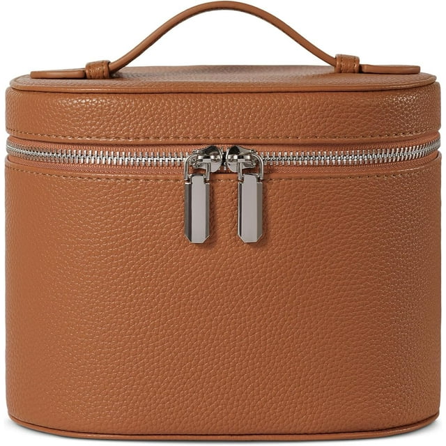 Neceser de maquillaje de viaje con compartimentos y asa, bolsa de aseo portátil para mujer, marrón, 19.3 x 14 x 15.2 cm, Clásico