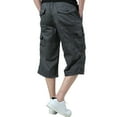 thumbnail image 4 of Mens Cargo Shorts 3/4 Relaxed Fit Casual Twill Elastic Below Knee Loose Fit Multi-Pocket Capri Long Shorts, 4 of 5