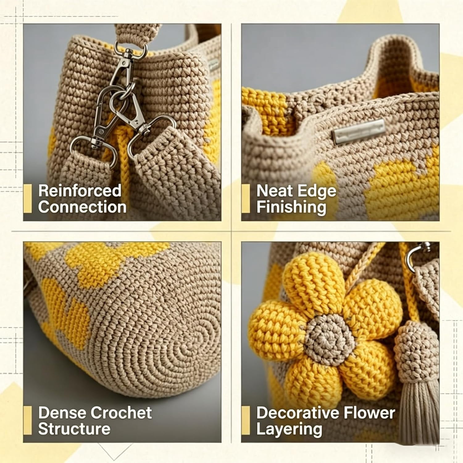 Handmade Crochet Flower Tote, Crochet Tote Bag for Women, Boho Floral Woven Beach Bags for Shopping, Beach, Travel, Daily Use