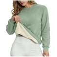 thumbnail image 2 of Women's Sherpa Lined Sweatshirts Warm Winter Fleece Crewneck Pullover Thermal Casual Soft Long Sleeve Thick Tops Light Green XL, 2 of 8