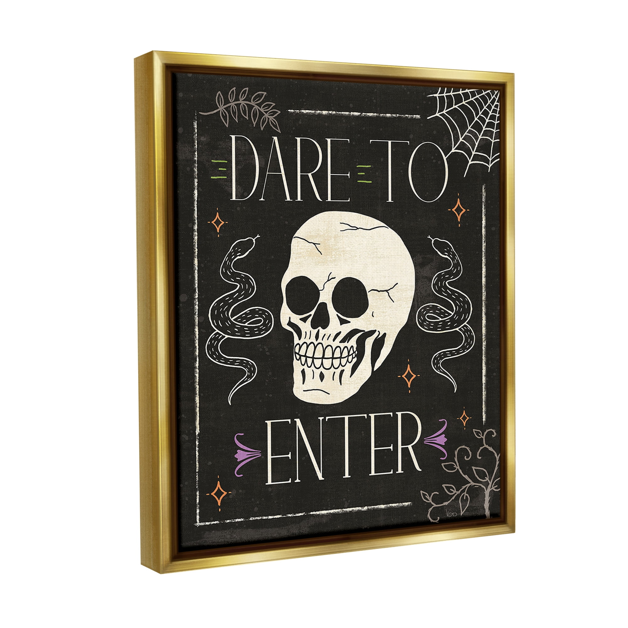 Stupell Industries Dare To Enter Phrase Holiday Painting Gold Floater Framed Canvas Art Print Wall Art, 25 x 31