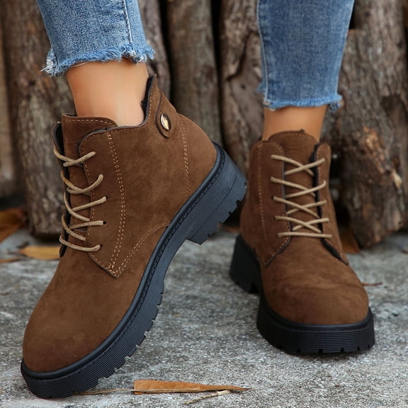 JUSLIO Boots for Women,Ankle Boots Fashion Casual Round Toe Comfort Solid Color Lightweight Boots