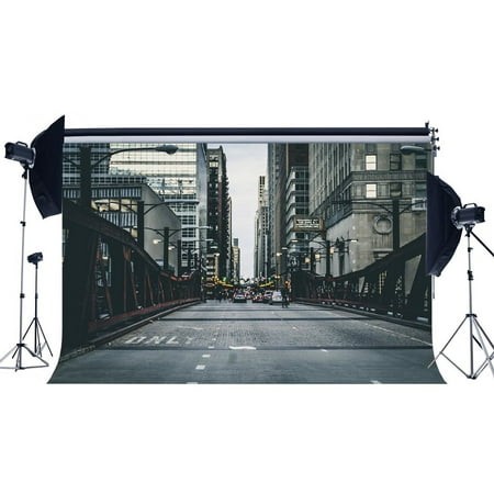 Image of GreenDecor 7x5ft Photography Backdrop Cityscape Business Street Road Lamps Building Archiculture Nature Culture Backdrops for Baby Kids Adults Portraits Background Photo Studio Props