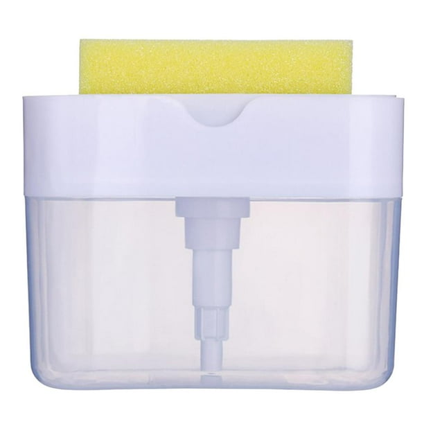 Dispensador de jabón de cocina + soporte para esponja, contenedor para jabón con recarga instantánea Blanco