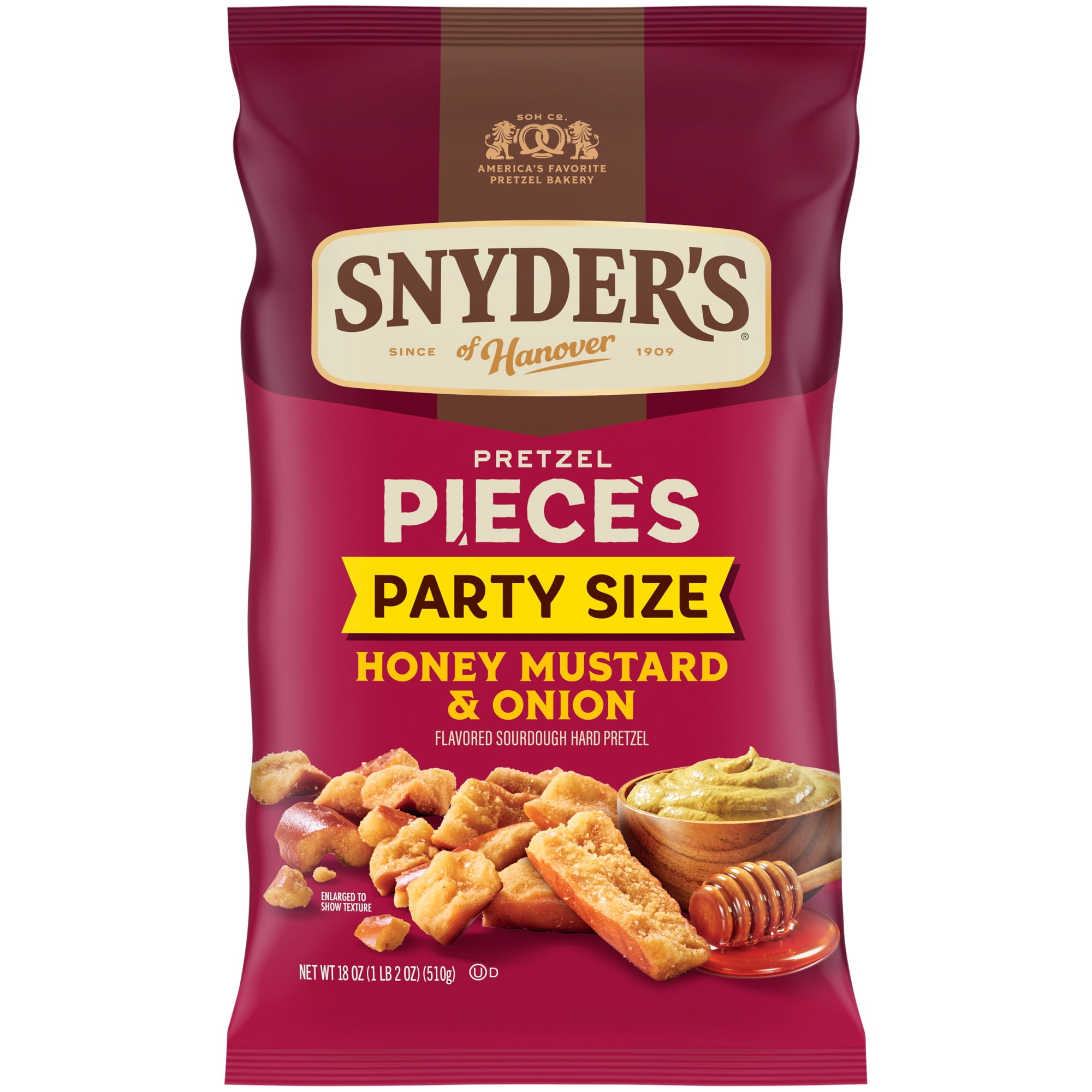 (3 pack) Snyder's of Hanover Honey Mustard & Onion Flavored Pretzel Pieces, 18 oz Bag