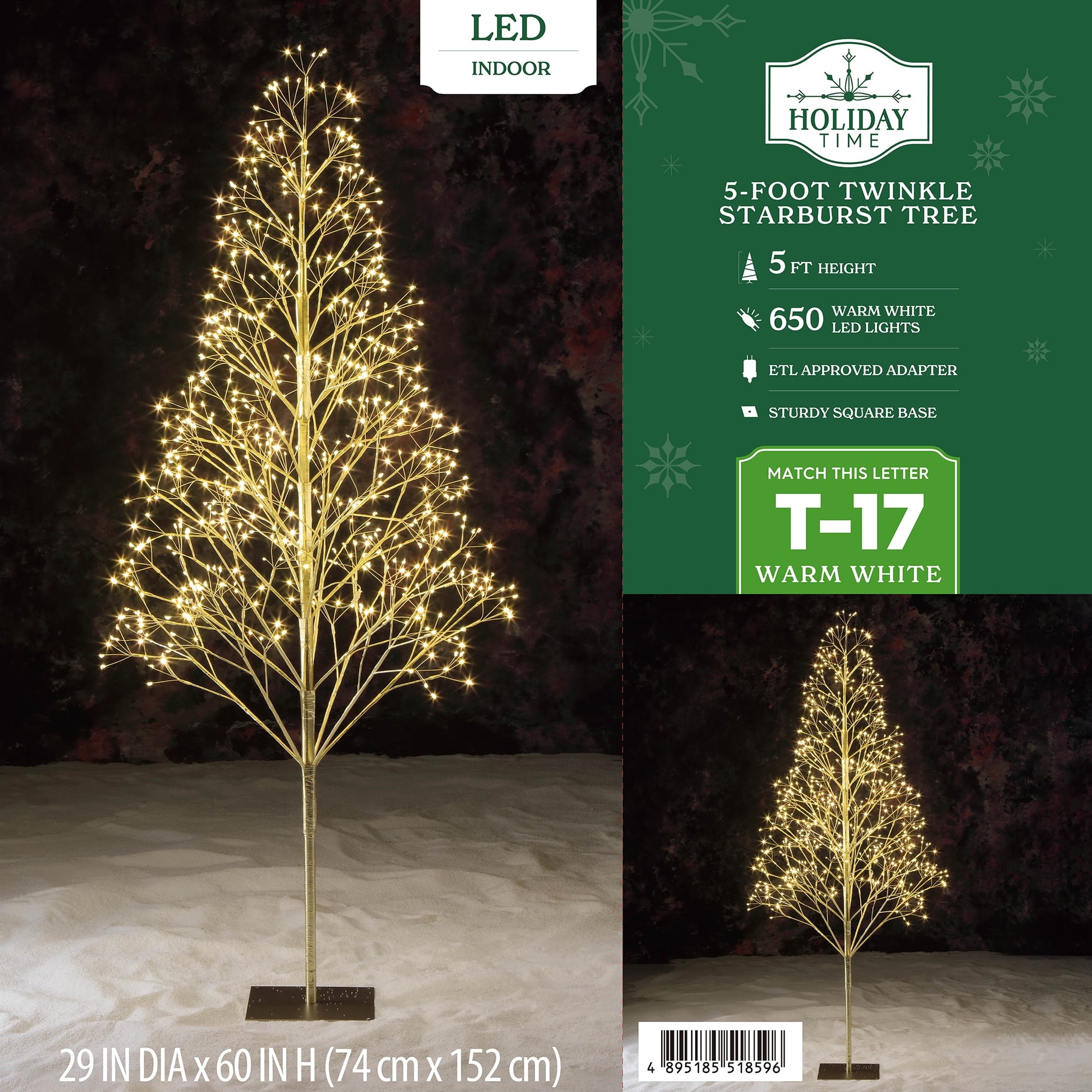 Holiday Time 5' Pre-Lit Starburst Tree, 650 Warm White Twinkling LED photo 4