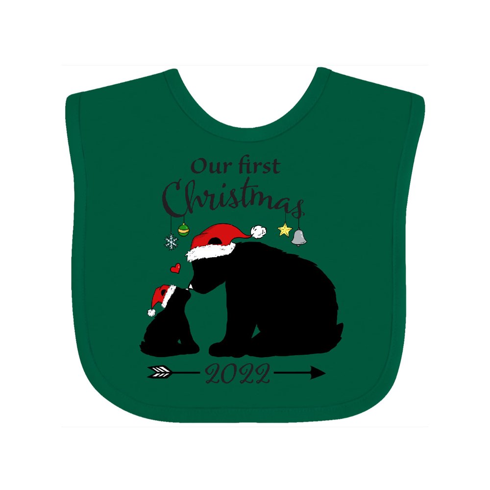 2022 Christmas Bear Our First Christmas Bears in Santa Hats with Ornaments 2022 Baby Bib
