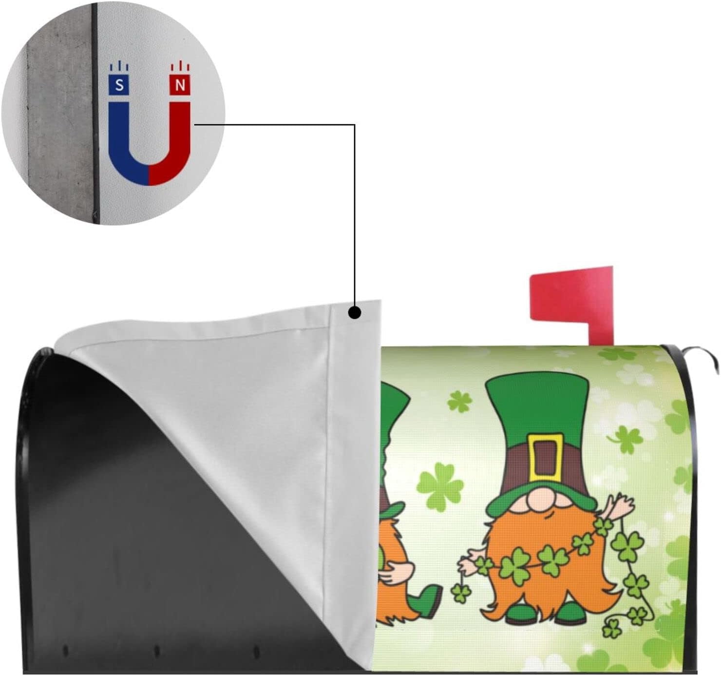 Green Hat Clover St Patrick''s Day Mailbox Magnetic Post Mailbox Cover Garden Decor Outdoor Large 25.5" X 21"