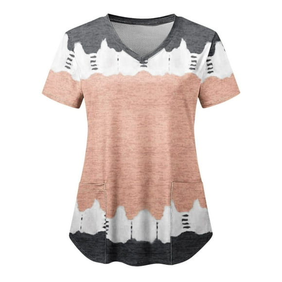 Hauts de Scrubs Dégradés à Col en V pour Femmes, Uniforme Médical Extensible Doux Résistant aux Plis avec 2 Poches, Blouse Légère et Confortable à Manches Courtes Grise