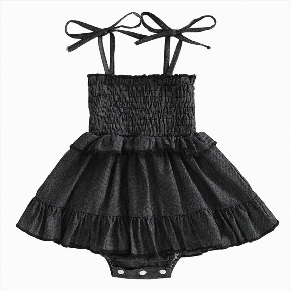 JUMEYU Baby Girl Dresses Summer Baby Girl Summer Clothes Infant Stripe Romper Dress Newborn Sleeveless Tutu Dresses Toddler Cute Outfit 0 3 6 9 12 18 24 Months (Black,6-12 Months)
