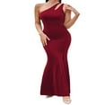 thumbnail image 1 of Femmes Bodycon Longue Robe d'Été Couleur Unie une Épaule Robe Sans Manches Plage Partie Robe de Bal Vin Rouge L, 1 of 6