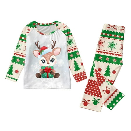 

Sleepwear For Christmas Family Matching Pajamas Cute Big Headed Deer Print Pjs Plaid Long Sleeve Tops And Pants Soft Casusal Holiday Sleepwear Trousers (Kid )