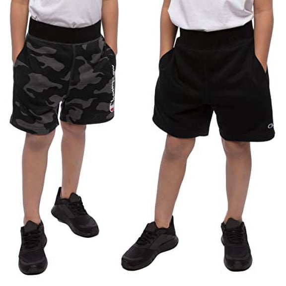 Champion Youth Boy's French Terry 2-Pack Shorts (Black/Camo) (Medium (M, 10/12))