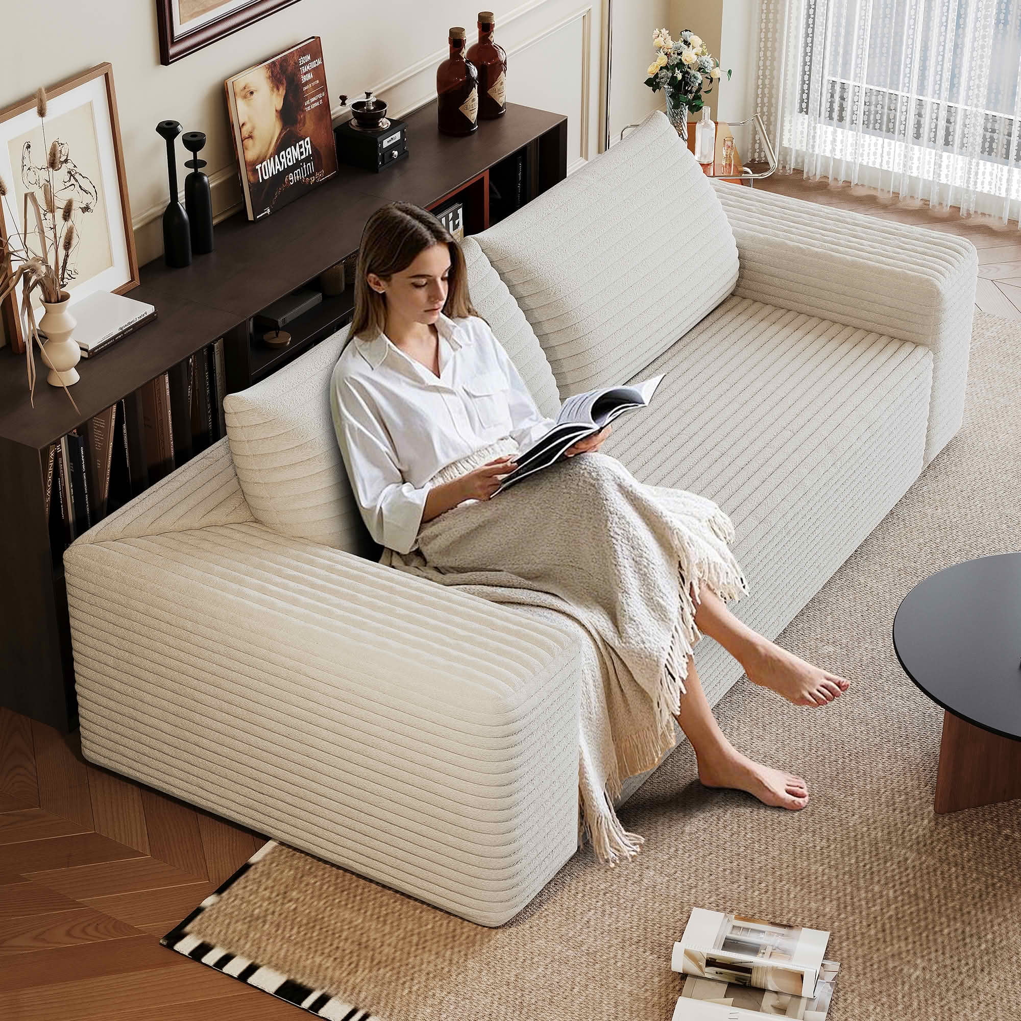 MAYEERTY 71" 3-Seater Corduroy Sofa, Deep Seat Comfy Three Seater Couch, No Assembly Leisure Sofa for Living Room Bedroom Apartment Conference Room