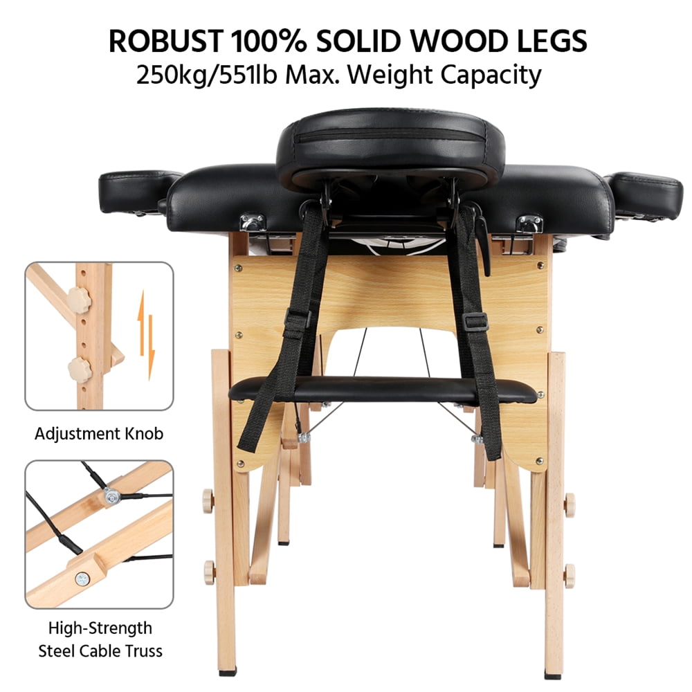 Alden Design 2 Section Portable Massage Table with Headrest Armrest, Black