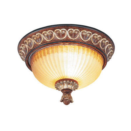 

Semi Flush Mounts 2 Light With Rustic Art Glass Verona Bronze with Aged Gold Leaf Accents size 11 in 80 Watts - World of Crystal