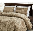 thumbnail image 3 of Chezmoi Collection Piers Tan Velvet Quilt Queen Set, 3-Piece Lush Plush Distressed Velvet Bedding All Season Lightweight Bedspread, Brushed Microfiber Reverse with Double Square Stitch, 3 of 9