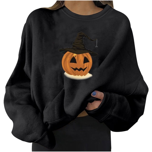 EQWLJWE Sweat à Capuche pour Femmes, Halloween Mode Femmes Casual Manches Longues Imprimé Sweatshirts Tops, Offres, Rabais