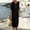 Black, variant on Women's Half Button V Neck 3/4 Sleeve Maxi Dress, Solid Loose Straight Style, Breathable Weave For Simple Outings Brown S