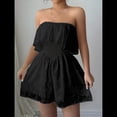 thumbnail image 4 of Mono Corto de Playa con Hombros Descubiertos, Estampado Floral, Informal, de Verano, Sin Tirantes, Plisado, con Cintura Elástica para Mujer. Negro XL, 4 of 8