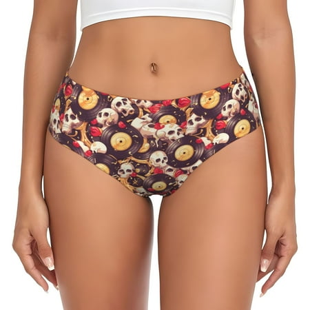 Womens Underwear - Skull record lips No Show Seamless Underwear for Women  Soft Stretch Womens Panties  Hipster Ladies Panties Bikini Underwear Briefs
