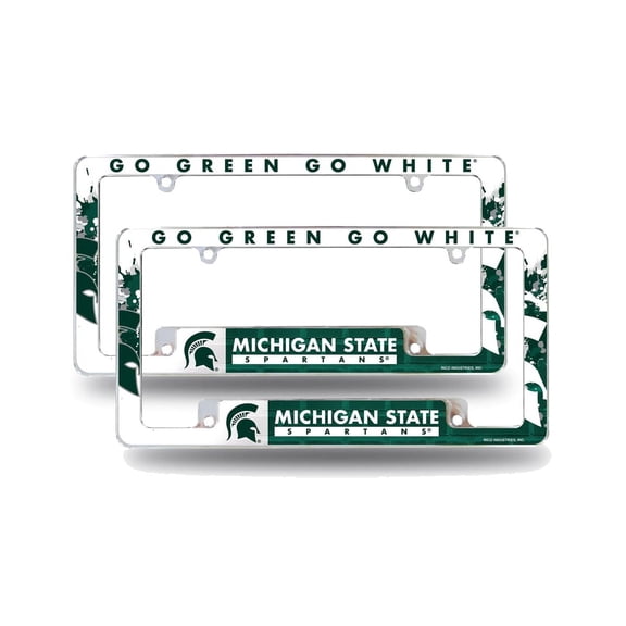 Michigan-St-Spartan's (Set of 2) Chrome Metal License Plate Frames with Bold Full Frame Design